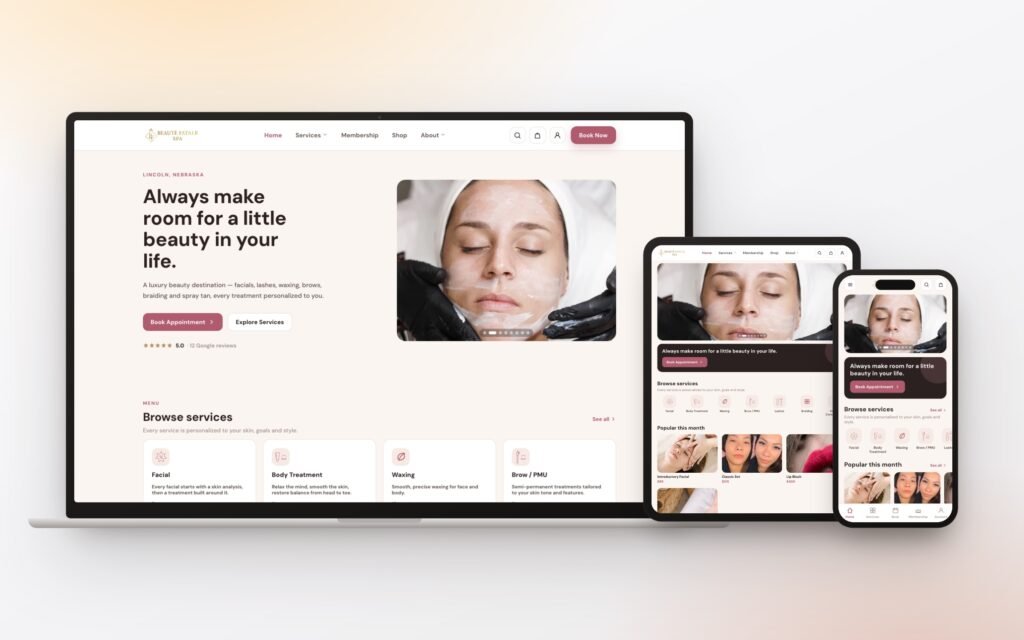Site Beauté Fatale Spa en version ordinateur portable, tablette et téléphone — réalisé par GroupeOlaf