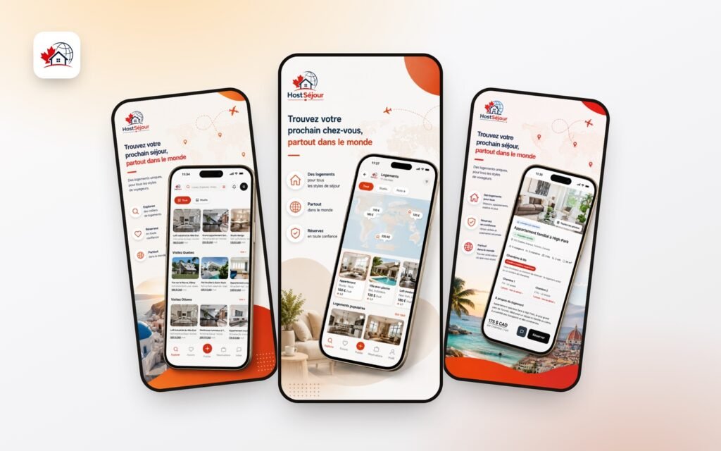 Captures de l’application mobile Hostsejour, réalisée par GroupeOlaf