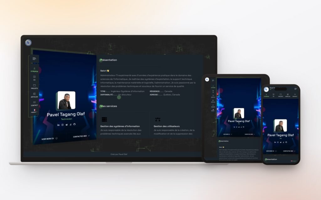 Site Pavel Tagang Olaf en version ordinateur portable, tablette et téléphone — réalisé par GroupeOlaf