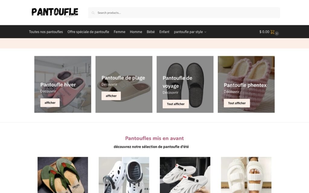 Aperçu du site Pantoufle Confort