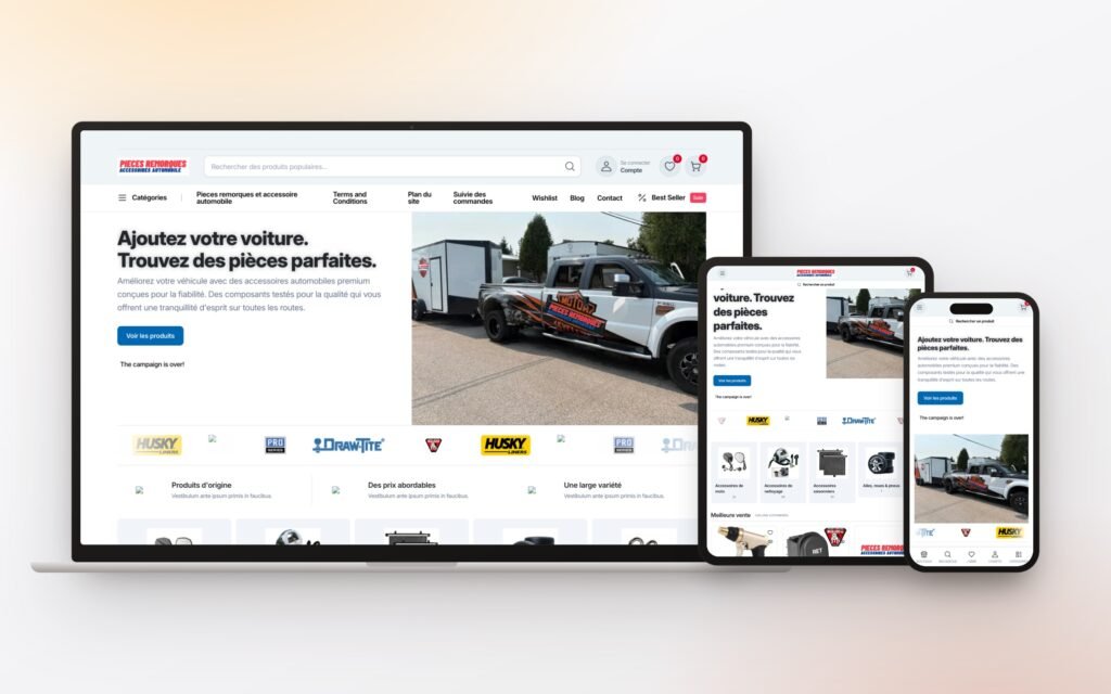 Site Pièces Remorque en version ordinateur portable, tablette et téléphone — réalisé par GroupeOlaf